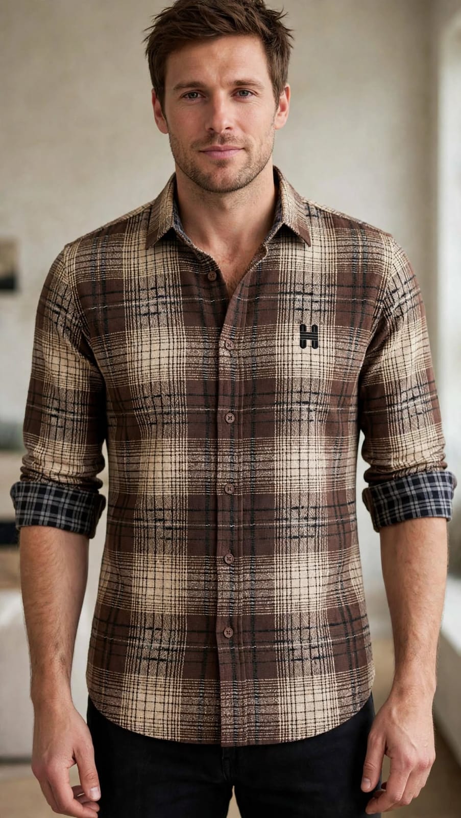 HENRO Brown Plaid Shirt